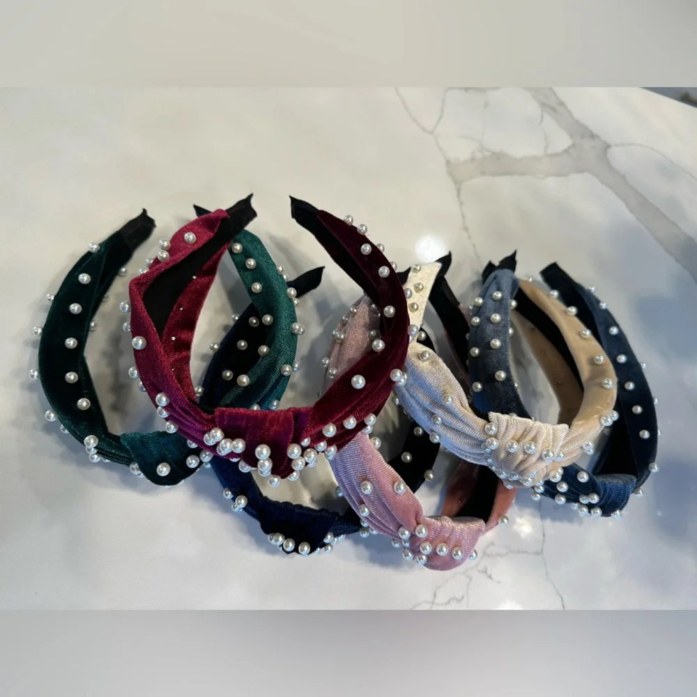 Bundle of velvet Headbands with Pearls